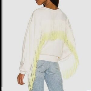 525 America Creamy white Crewneck Sweatshirt With ombré Fringe Size XS NWTS